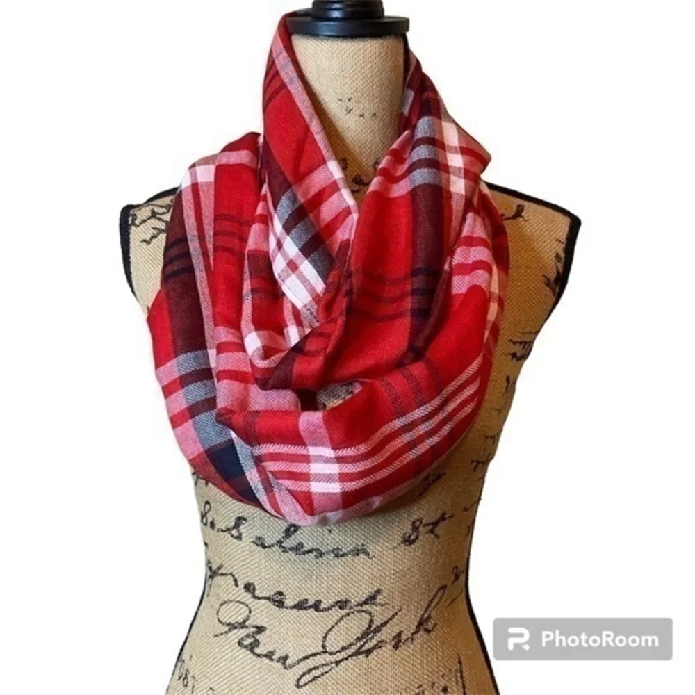 NWOT Red Plaid Infinity Scarf - Picture 2 of 6